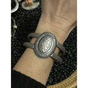 Vintage Mexico Sterling Signed~Hand Hammered Dome Concho Shield Cuff Bracelet